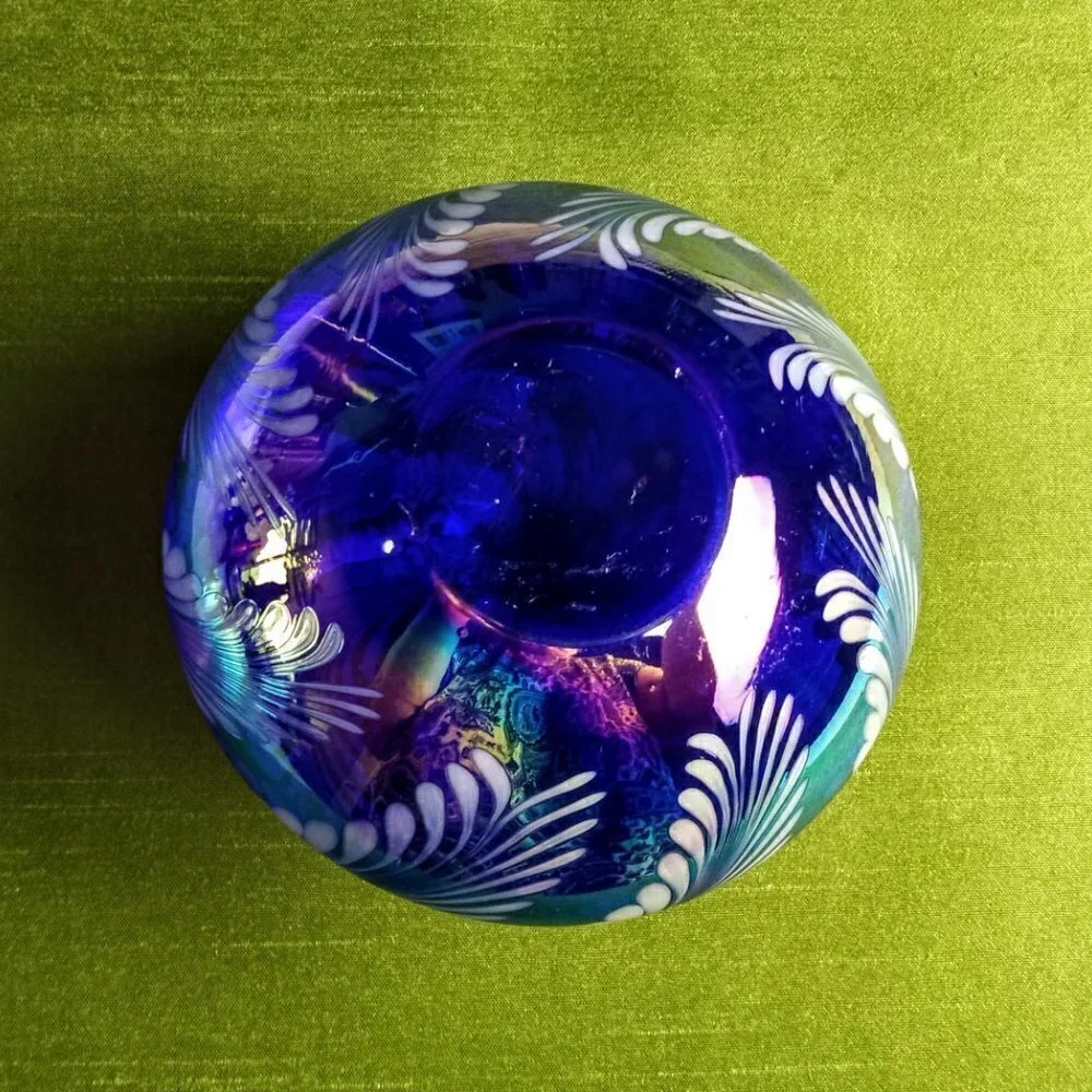 Blue Carnival Art Glass Swirl Fragrance Oil Catalytic Lamp